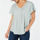 Style & Co Women's Textured Flutter Sleeve Top Green Size Petite M
