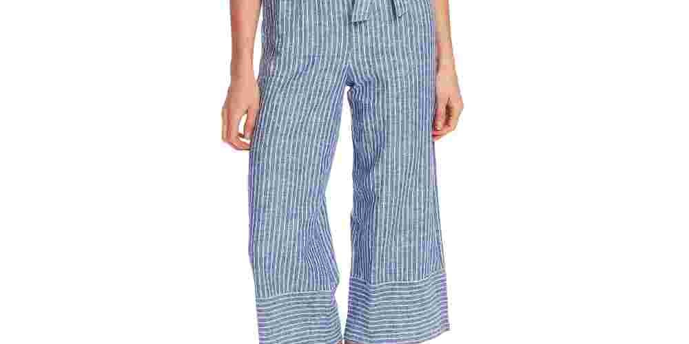 Vince Camuto Women's Ticking Stripe Belted Jumpsuit Blue Size Small
