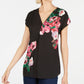 INC International Concepts Women's Petite Floral-Print V-Neck Top Black Size PM