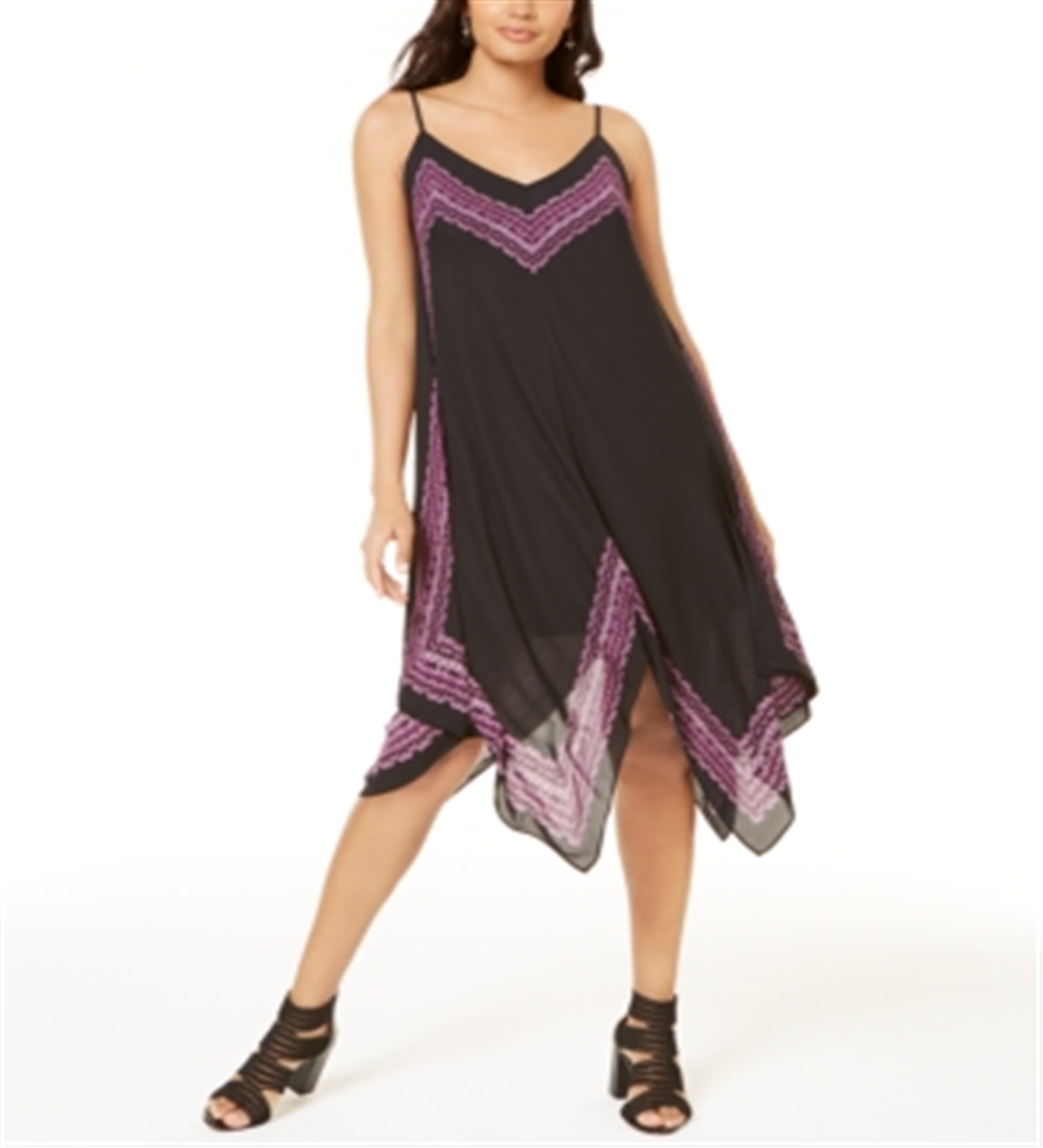INC International Concepts Women's Printed Handkerchief Hem Dress Black Size Petite Small