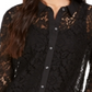Charter Club Women's Lace Button up Shirt Black Size Petite Small