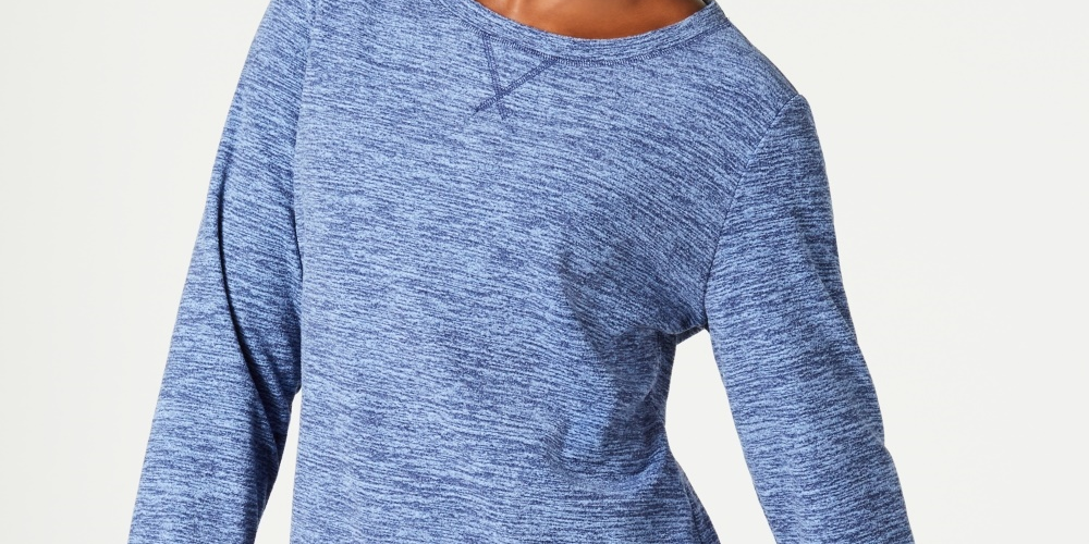 Karen Scott Women's Sport Space-Dye Microfleece Top Navy Size Small
