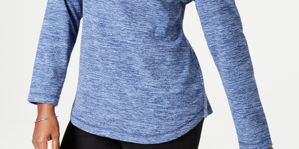 Karen Scott Women's Sport Space-Dye Microfleece Top Navy Size Small