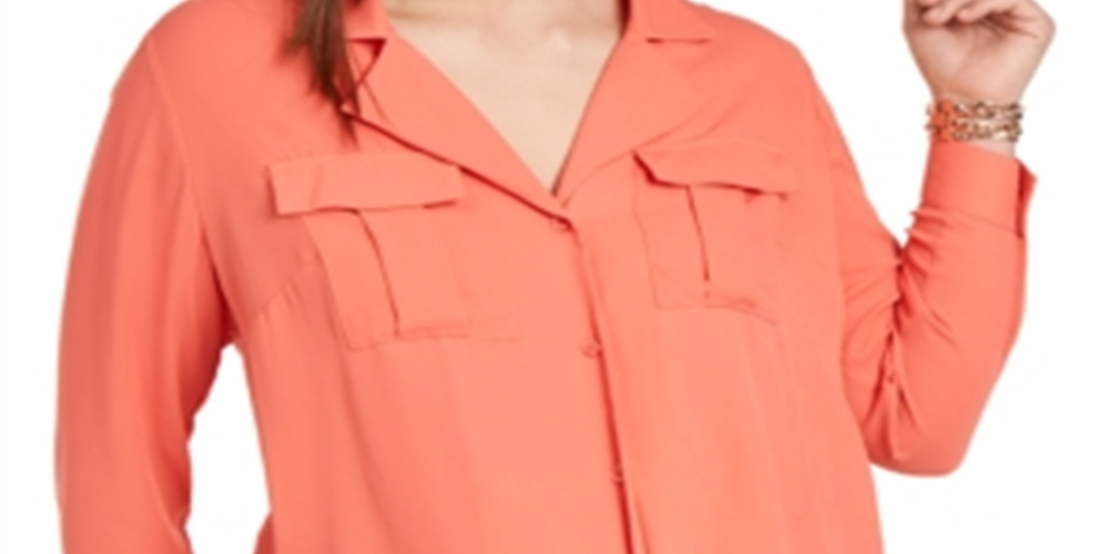 INC International Concepts Women's Plus Tie Front Blouse Orange Size 0X