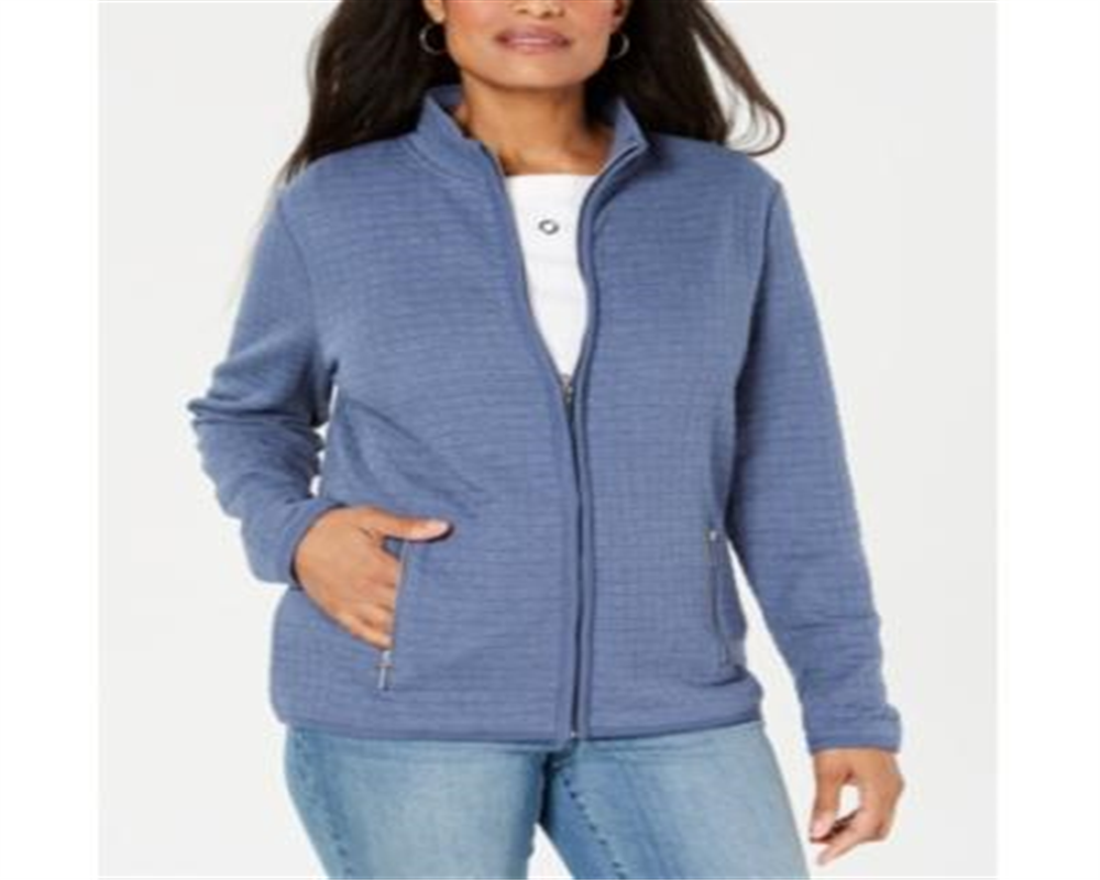 Karen Scott Women's Zip Front Sweater Green Size Petite S/M