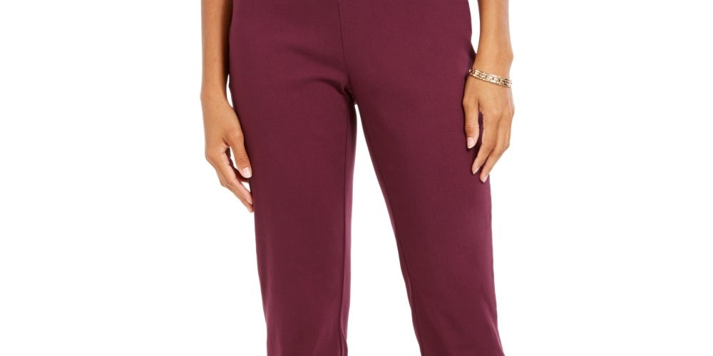 NY Collection Women's Straight Leg Pull On Pants Purple Size Petite Large
