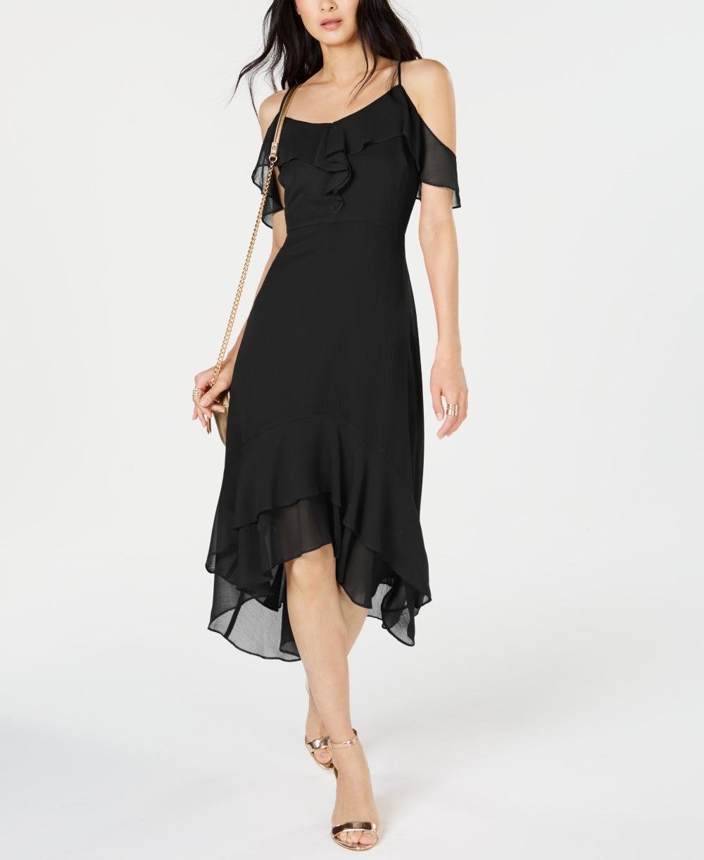INC International Concepts Women's Solid Cold Shoulder Midi Dress Black Size 0