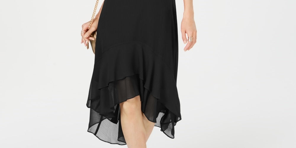 INC International Concepts Women's Solid Cold Shoulder Midi Dress Black Size 0