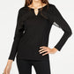 Thalia Sodi Women's Ruffle Trim Keyhole Top Black Size Large