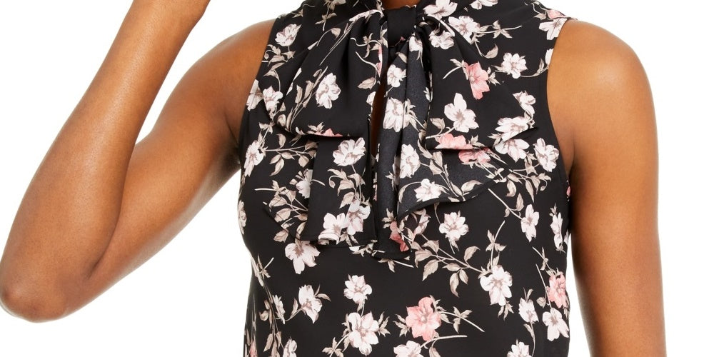 Bar III Women's Floral Print Sleeveless Top Black Size XX-Small