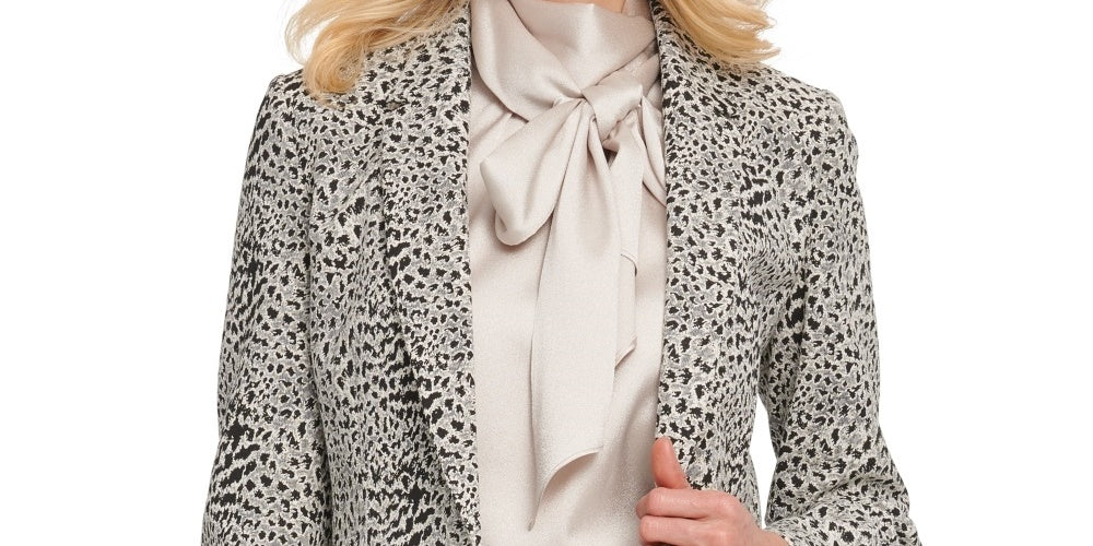DKNY Women's Button Animal Print Wear To Work Jacket White Size 6