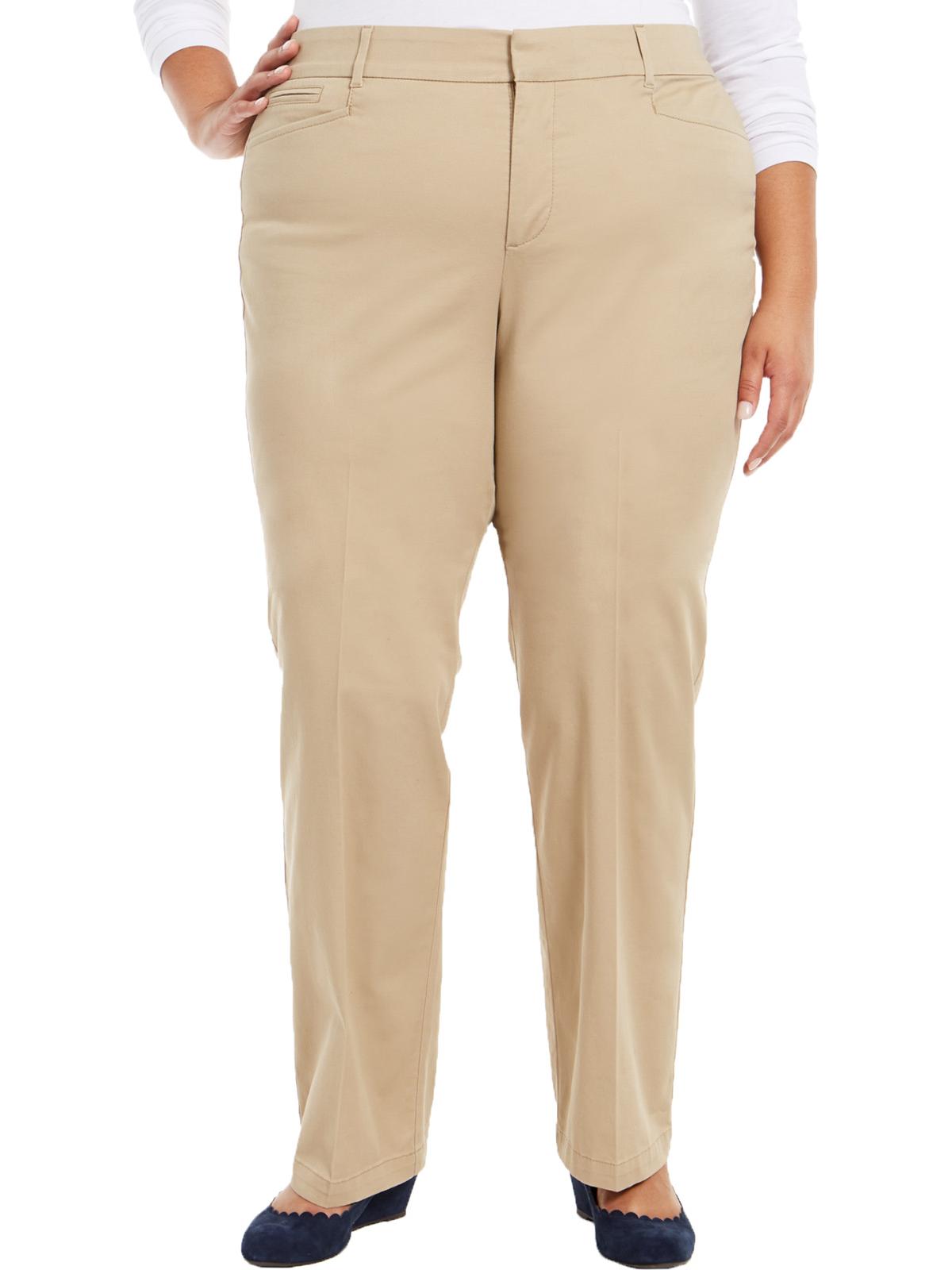 Charter Club Women's Plus Denim Mid Rise Trouser Pants Tan Brown Size 14W