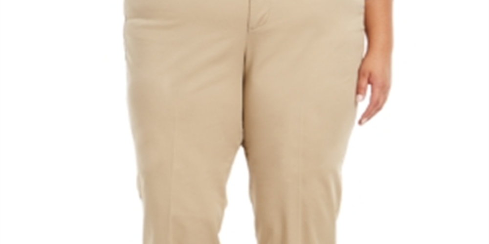 Charter Club Women's Plus Denim Mid Rise Trouser Pants Tan Brown Size 14W