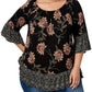 Style & Co Women's Plus Flounce Trim Printed Blouse Black Size 0X