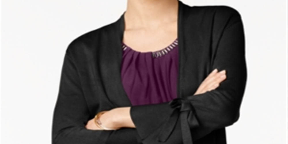 Alfani Women's Tie Sleeve Cardigan Black Size Petite S