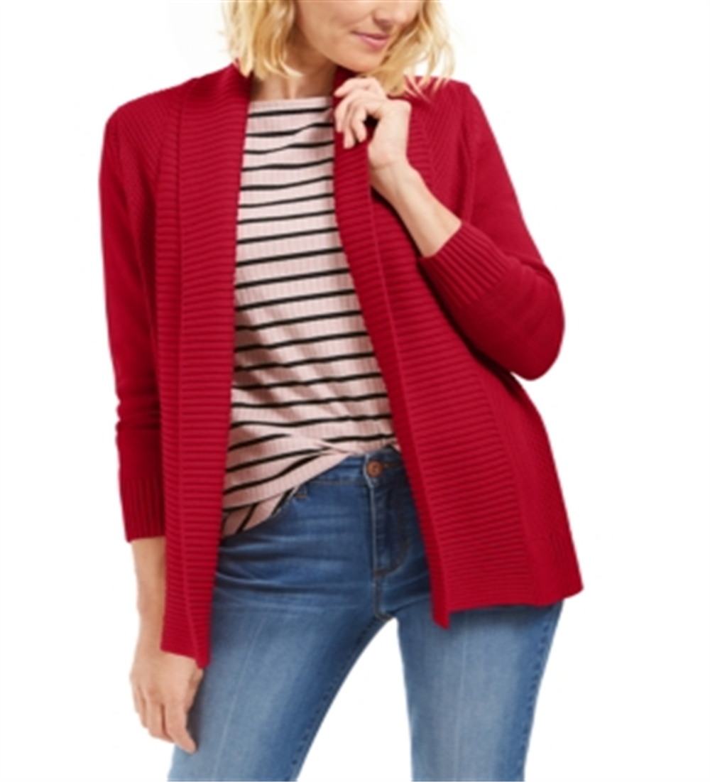 Charter Club Women's Shawl Collar Mixed Stitch Sweater Red Size Petite S