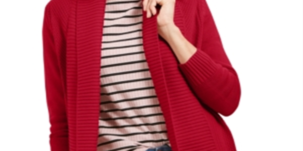 Charter Club Women's Shawl Collar Mixed Stitch Sweater Red Size Petite S