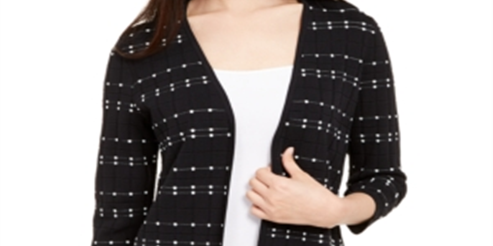 Alfani Women's Dot Stitch Open Front Cardigan Black Size Petite L