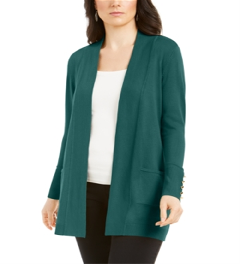 JM Collection Women's Open Front Cardigan Green Size Petite S