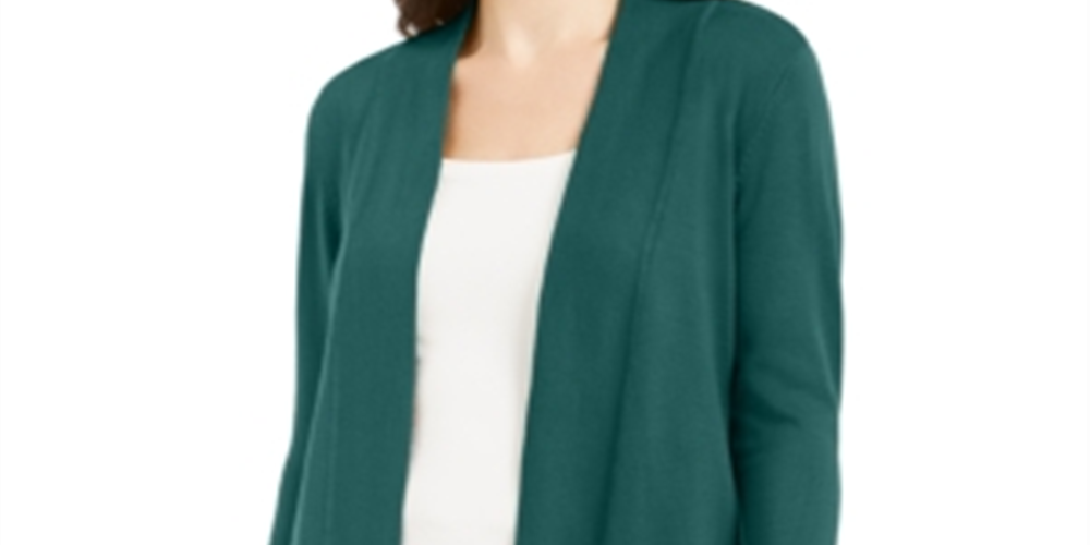 JM Collection Women's Open Front Cardigan Green Size Petite S