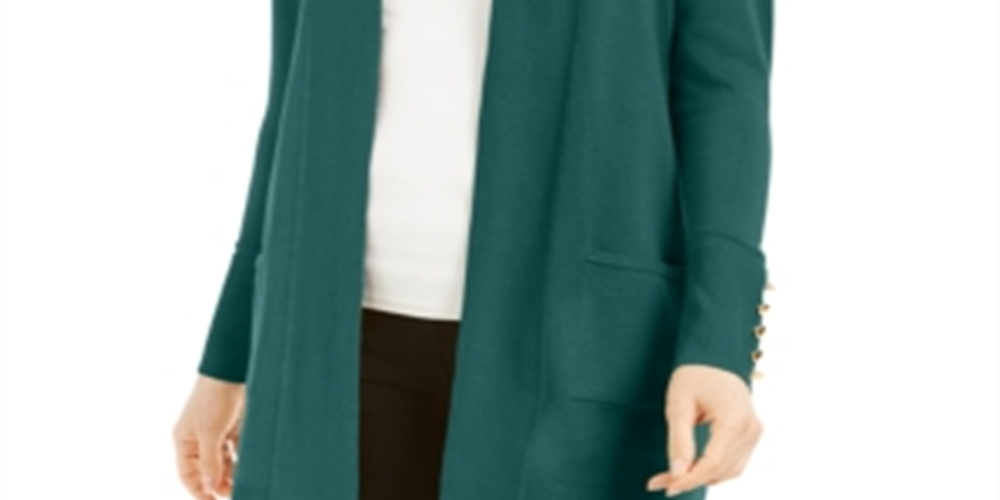 JM Collection Women's Open Front Cardigan Green Size Petite S