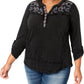 Style & Co Women's Plus Cotton Embroidered Blouse Black Size 0X