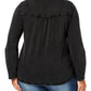 Style & Co Women's Plus Cotton Embroidered Blouse Black Size 0X