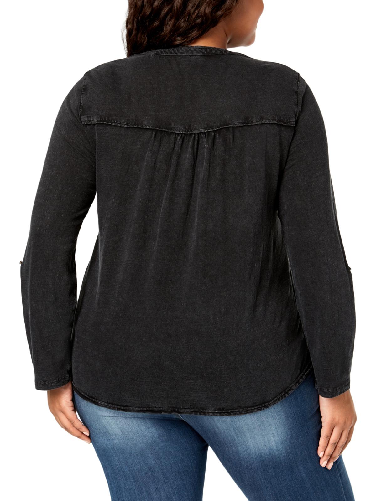 Style & Co Women's Plus Cotton Embroidered Blouse Black Size 0X