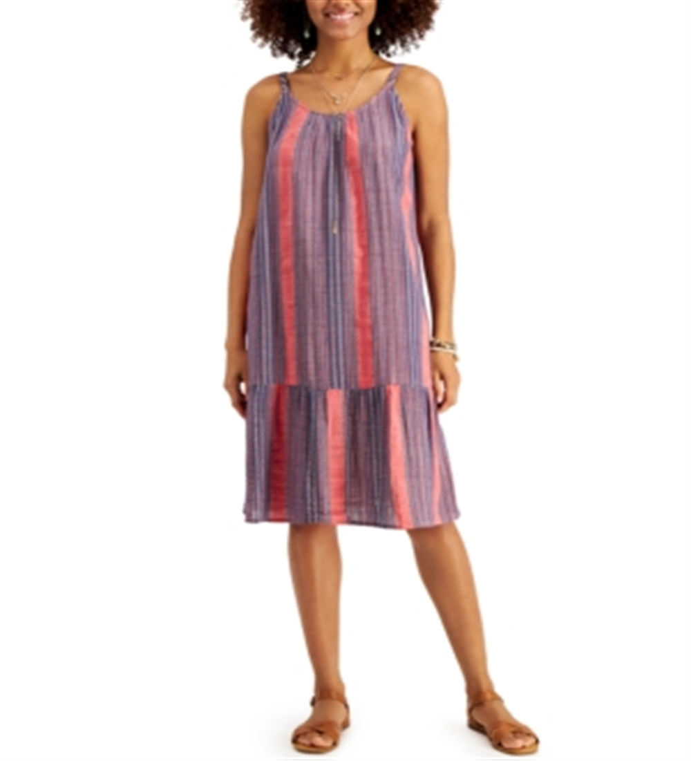 Style & Co Women's Striped Tie MIDI Dress Red Size Petite S