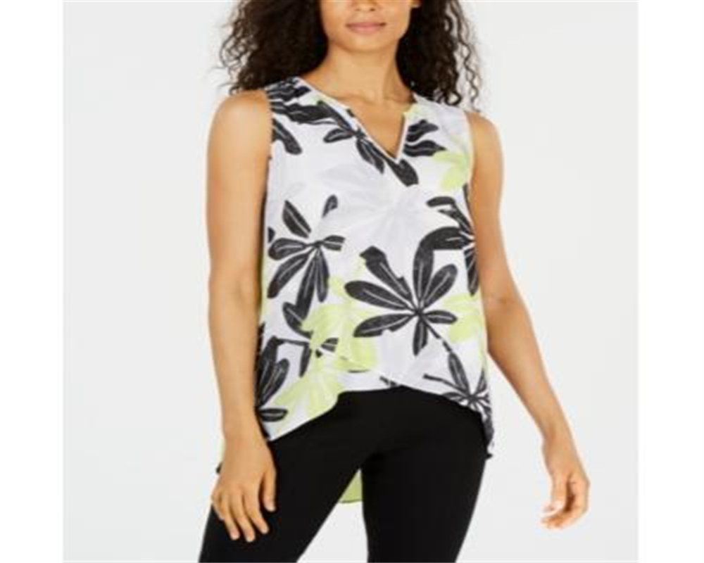 Alfani Women's Printed Crossover Front Top White/green leaves Size Petite L
