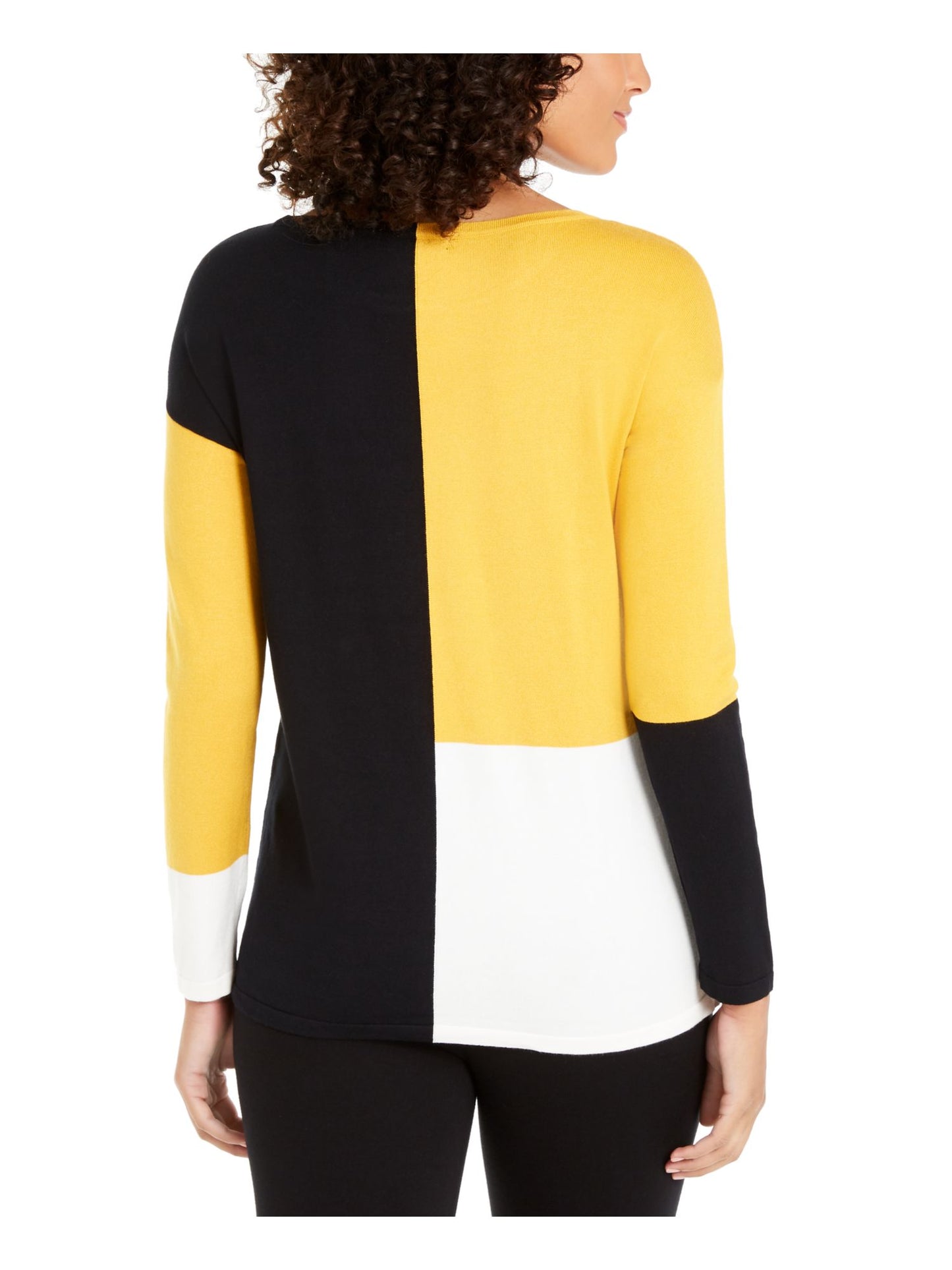 Alfani Women's Drop Shoulder Colorblocked Top Yellow-Black  Size Petite L