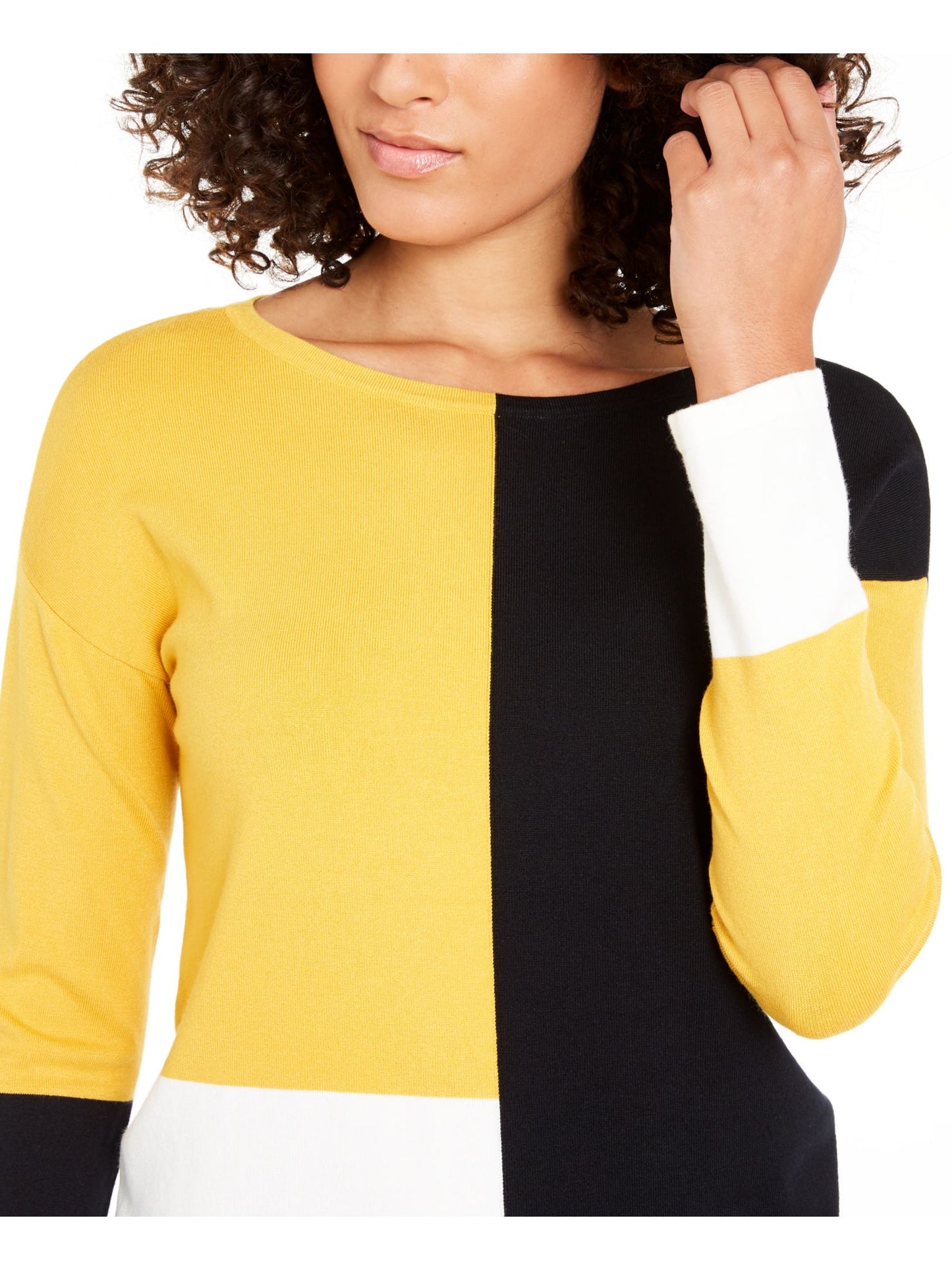 Alfani Women's Drop Shoulder Colorblocked Top Yellow-Black  Size Petite L