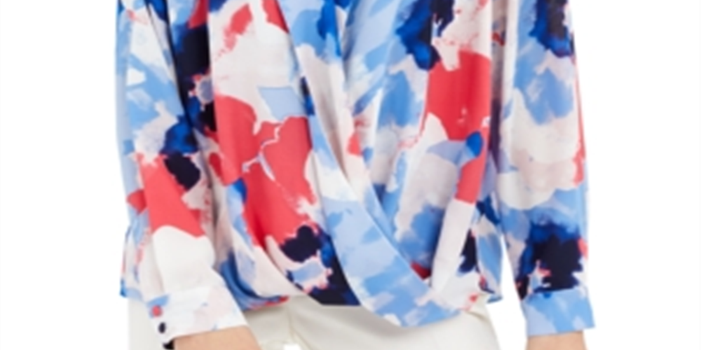 Alfani Women's Printed Surplice Top Blue Size Petite S