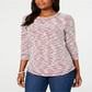 Karen Scott Women's Space Dye 3/4 Sleeve Top Merlot Size Petite XL