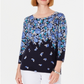 Karen Scott Women's Printed 3/4 Sleeve Sweater Blue Floral Size Petite S