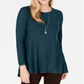 Style & Co Women's Pleated High Low Sweater Teal Size -PP