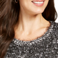 Style & Co Women's Printed Long Sleeve Jewel Neck Evening Top Black Size Petite Medium