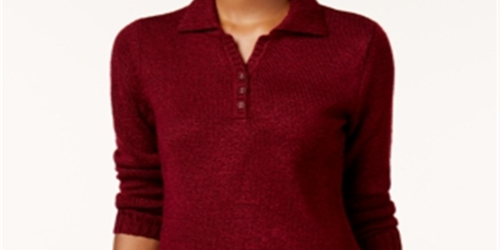 Karen Scott Women's Tt Johnny V Neck Collared Pullover Sweater Red Size Petite X-Large