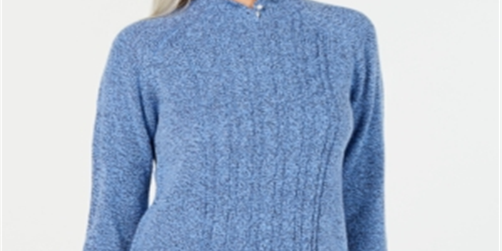 Karen Scott Women's Mock Neck Cable Knit Sweater Blue Size Petite S
