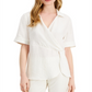 Alfani Women's Draped Front Collared Top White Size Petite XL