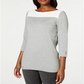 Karen Scott Women's Cotton Button Trim Sweater Gray Size -Petite L