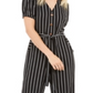 Monteau Women's Button Front Striped Jumpsuit Black/White stripe Size L