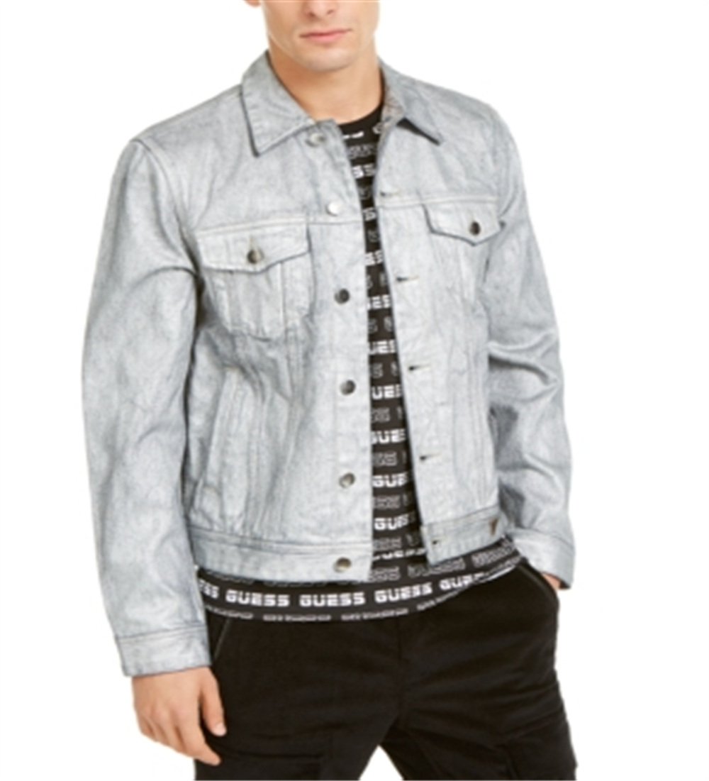 Guess Men's LargeL Denim Classic Slim Fit Logo Jacket Gray Size Size Large