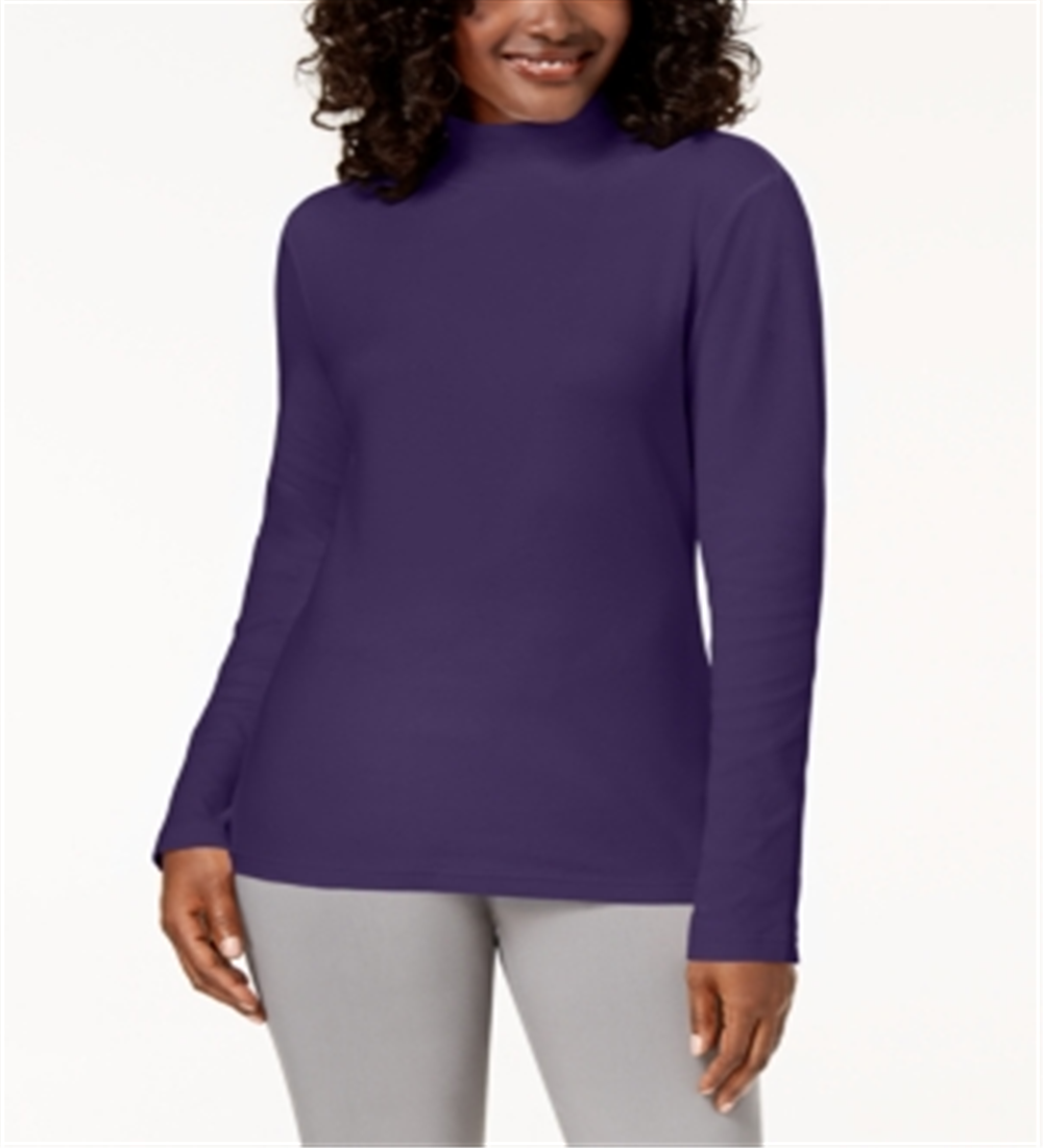 Karen Scott Women's Cotton Mock Neck Top Purple Size Medium