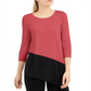 Alfani Women's Colorblocked Asymmetric Top Pink-Black  Size Petite S