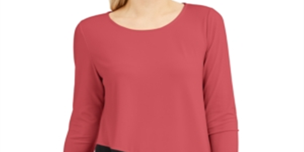 Alfani Women's Colorblocked Asymmetric Top Pink-Black  Size Petite S