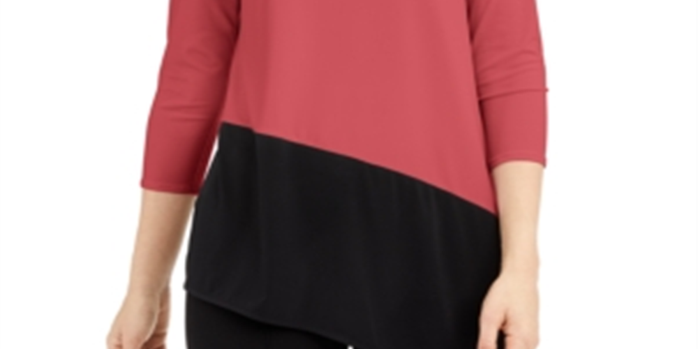 Alfani Women's Colorblocked Asymmetric Top Pink-Black  Size Petite S