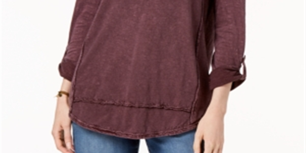 Style & Co Women's Cotton Embroidered Top Berry Jam Size PP
