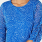Alfani Women's Printed Ruched Sleeve Mesh Bubble Top Blue Size Petite Medium
