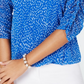 Alfani Women's Printed Ruched Sleeve Mesh Bubble Top Blue Size Petite Medium